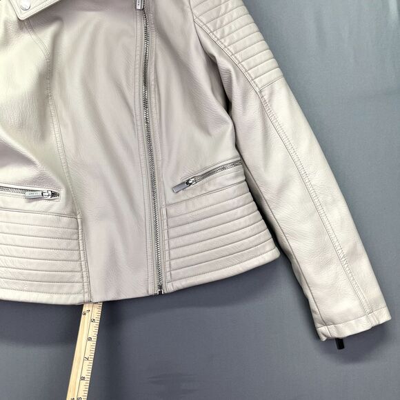 Women's GUESS Faux Leather Asymmetrical Moto Jacket Size M Cream‎ Ivory - Picture 7 of 16